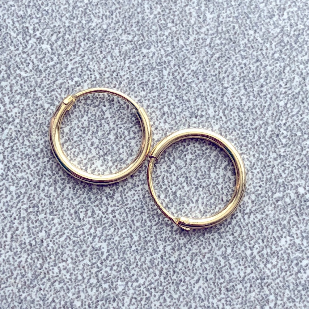 14K Gold over Sterling Round Hoop Small loop earrings 1.2cm 12mm XS extra small